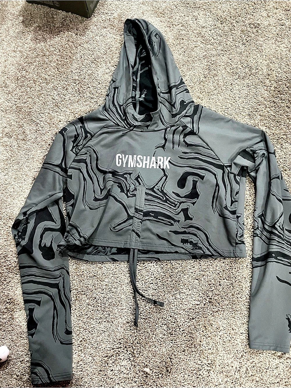 Gymshark Abstract Cropped Hoodie in Gray & Black Size Large